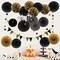 21 Pieces Party Decoration, Black and Gold Hanging Paper Fans, Pom Poms Flowers, Garlands String Polka Dot and Triangle Bunting Flags for Birthday Parties Wedding Décor, Table & Wall Decorations